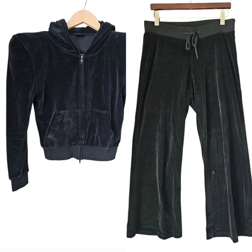 BALENCIAGA UNISEX Black Velvet Wide Leg Pant & Full Zip Sweater Sweatsuit M TP01